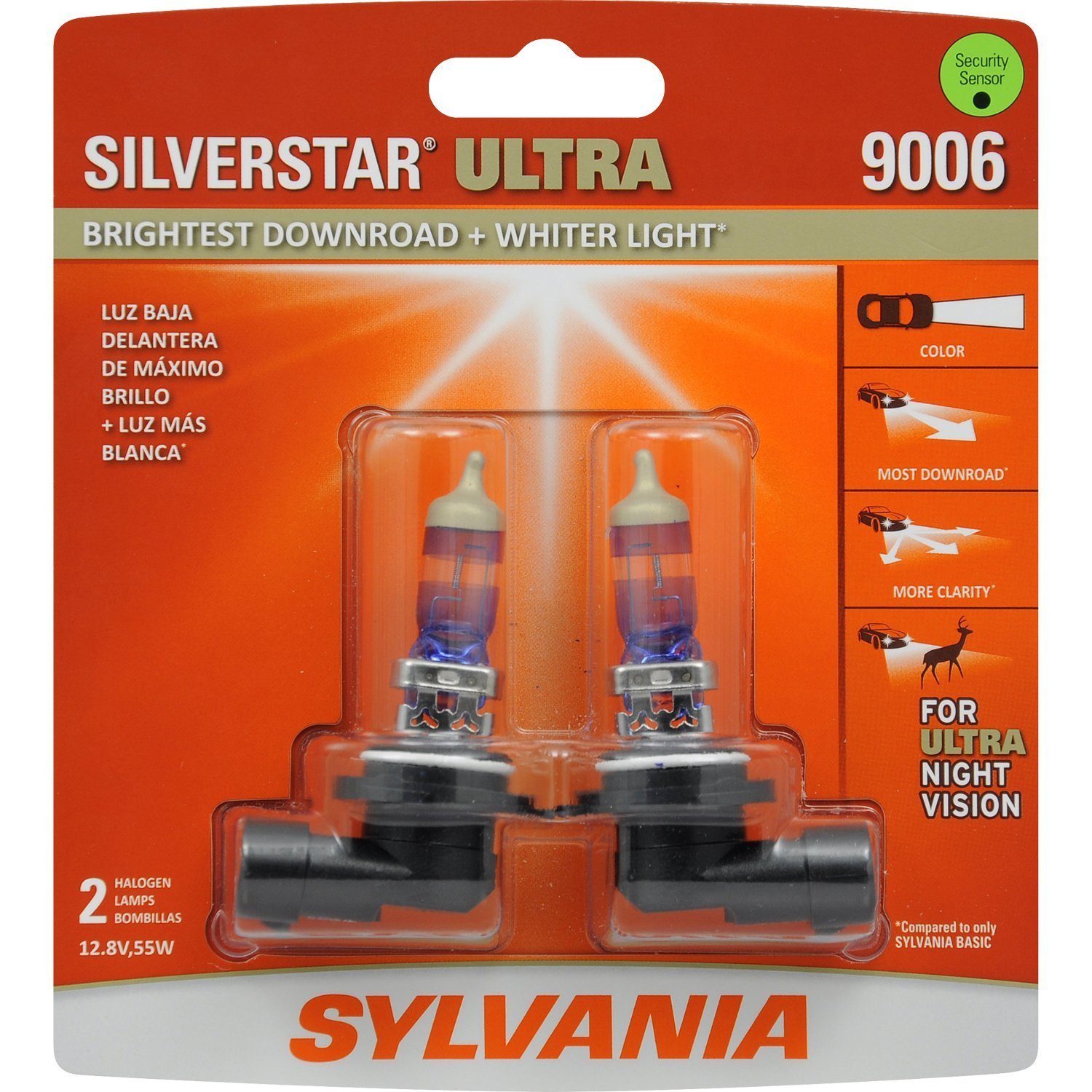 SYLVANIA - 9006 SilverStar Ultra - High Performance Halogen Headlight Bulb, High Beam, Low Beam and Fog Replacement Bulb, Brightest Downroad with Whiter Light, Tri-Band Technology