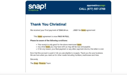 snap finance lease payment